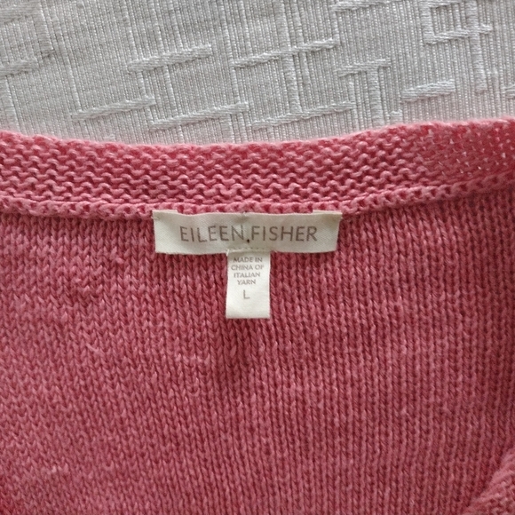 Eileen Fisher Womens Size L Coral 100% Hemp Knit V Neck Sweater - Picture 4 of 7